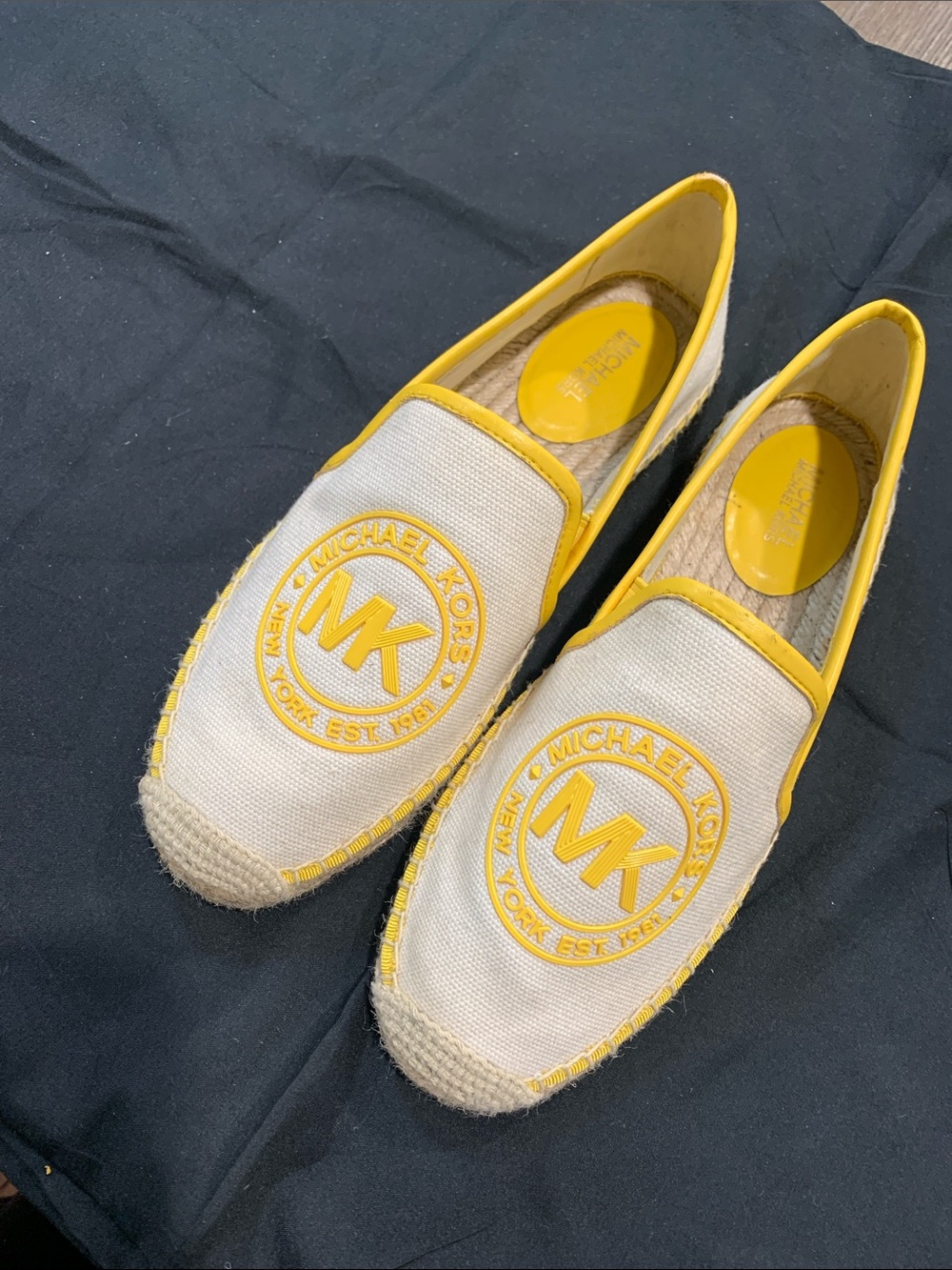 Michael Kors Cream and Yellow MK Canvas Espadrilles